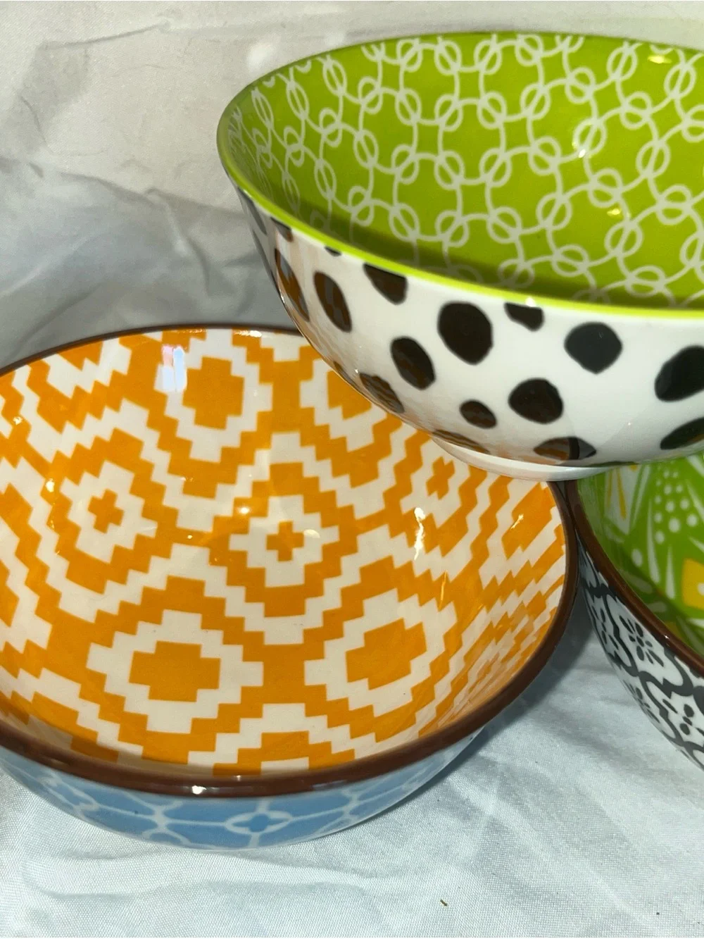 Set of Colorful Patterned Ceramic Bowls - Multi Color